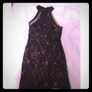 Lace and sequin, black/nude dress! Form fitting