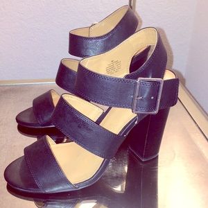 Nine West Black Gladiator Heel Buckle Sandals