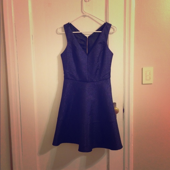 Express Metallic Blue Sleeveless fit & flare dress
