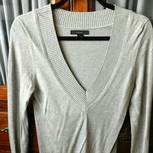 Express long sleeve light gray v neck sweater