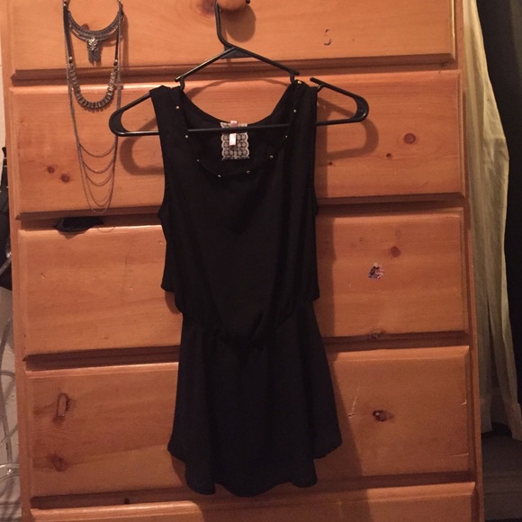 Black open back blouse