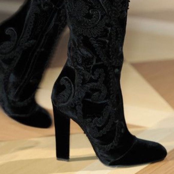 Black Velvet Salvatore Ferragamo Knee High Boots