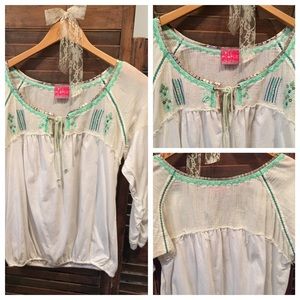 Free People Embroidered 3/4 Sleeve Shirt