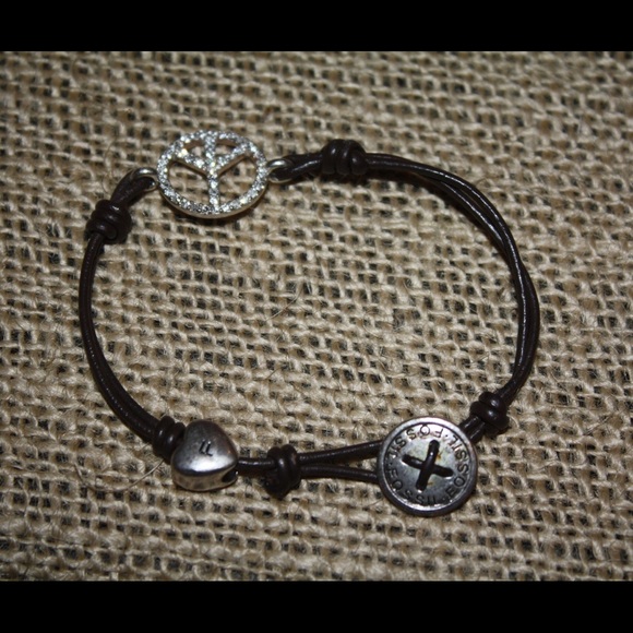 Fossil brown and silver Peace sign bracelet