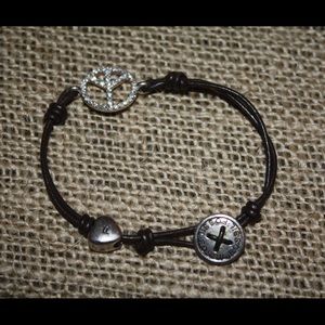 Fossil brown and silver Peace sign bracelet