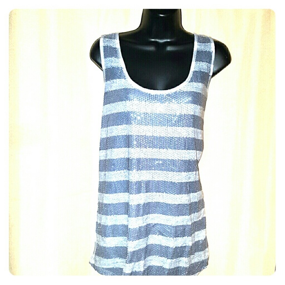 Striped grey sequined tank