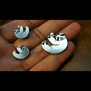 Sloth Earrings and Necklace