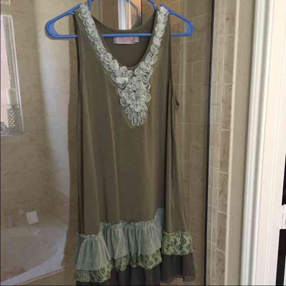 Olive Rosette and Ruffle Dress