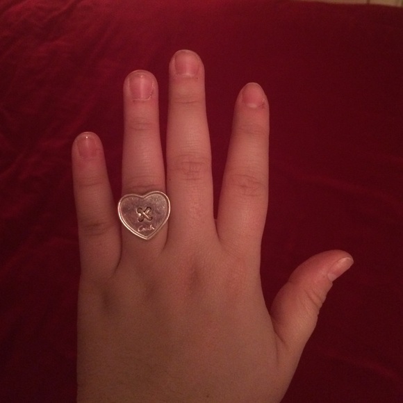 COACH silver heart button ring!