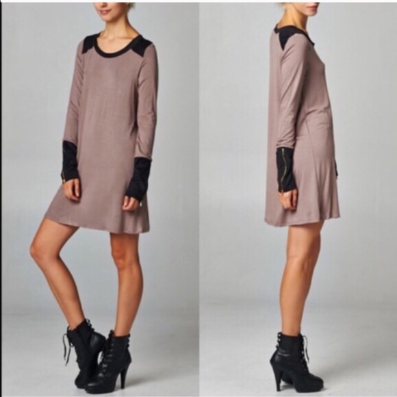 🆕ZOE Zippered Sueded Cuff Tunic Dress - MOCHA - Picture 3 of 4