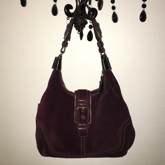 Deep Plum Suede Coach bag - Picture 1 of 1