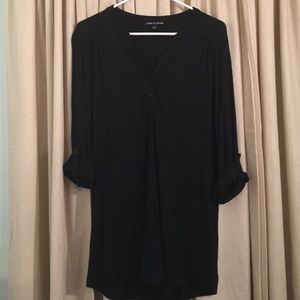 Black blouse w/ 2 button in front w/ rollup sleeve