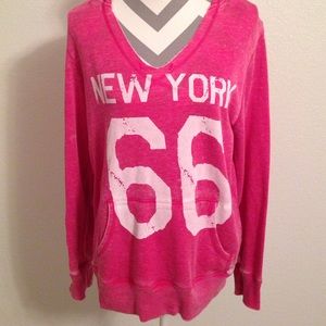 Stone Washed V-Neck Pink Pull Over