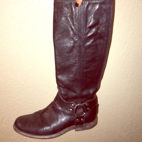 FRYE Tall Black Boot, zip up along back of calf