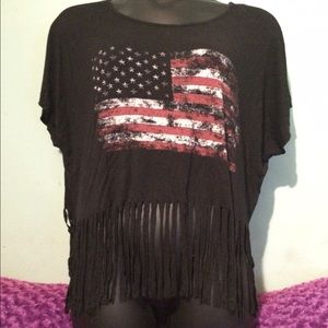 American Flag Crop Top w/ Fringe