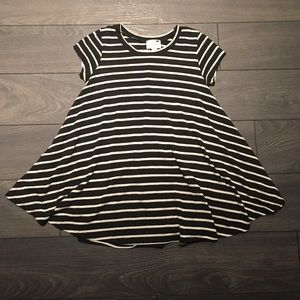 SALE: Black & cream striped woven babydoll top