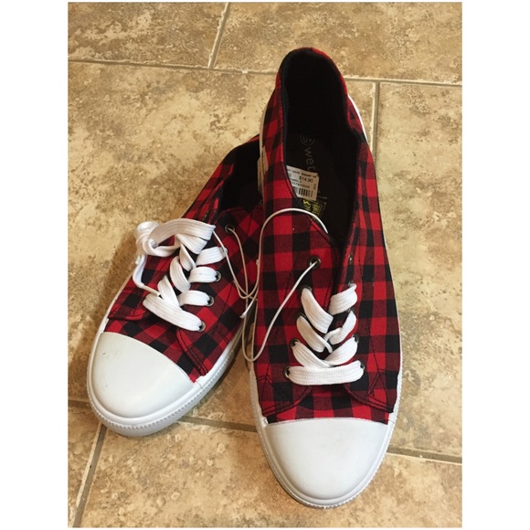 Wet Seal Shoes - NWT! Never worn! Red and Black Plaid Sneakers