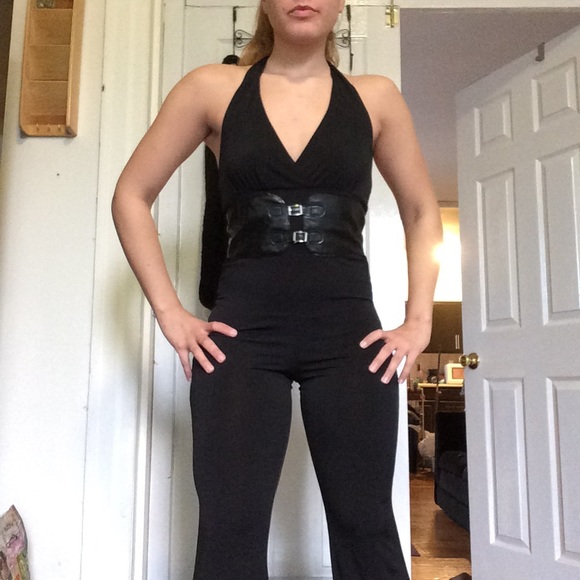 Sold!Black Leather belt jumpsuit