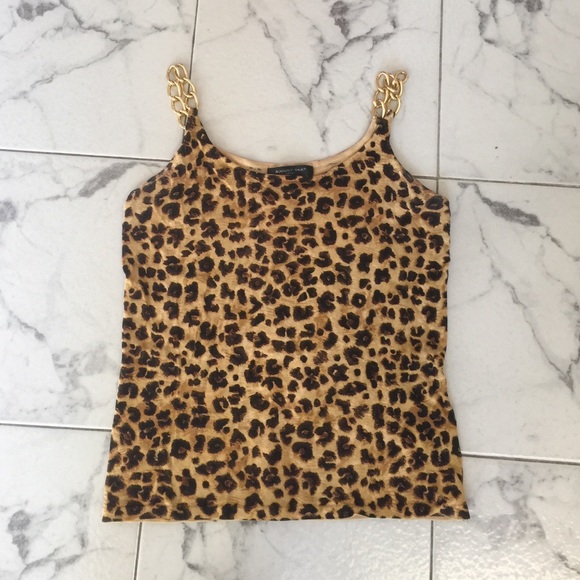 Agust silk cheetah print tank w/ gold chain straps