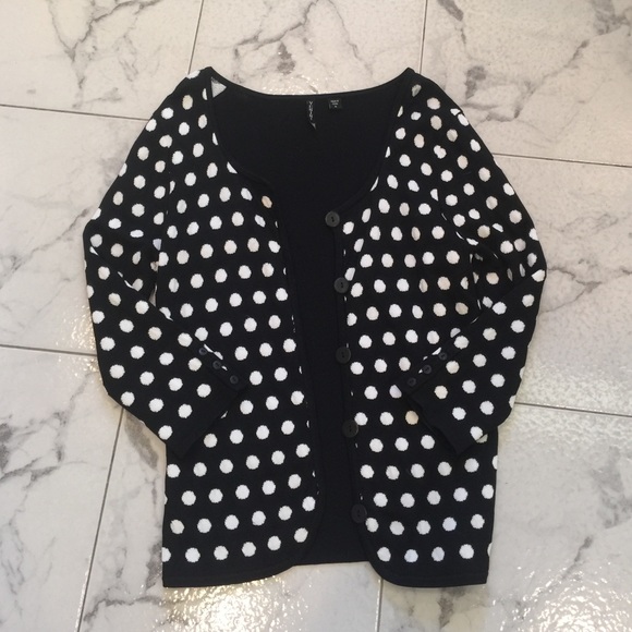 Black and white polkadot cardigan.