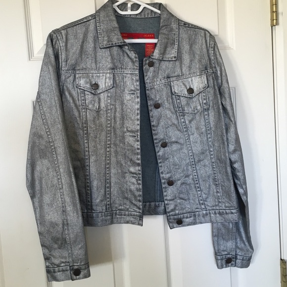 Max Azria BCBG jeans jacket. Silver "coated"