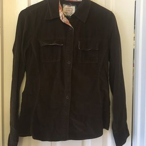 Chocolate brown cord long sleeve button up top