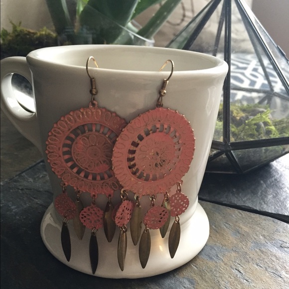 Gold and Blush Dreamcatcher Earrings