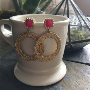Gold and Hot Pink Hoop Earrings