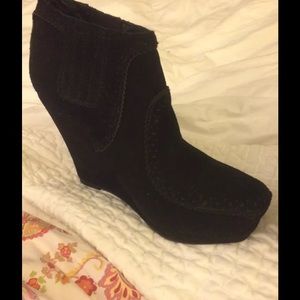4 inch black suede platform bootie Restricted