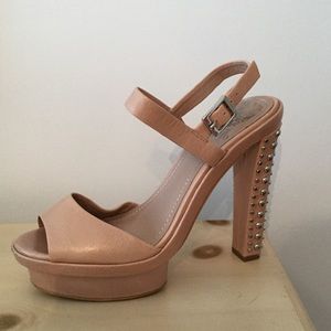 Blush platform sandal with studded heel
