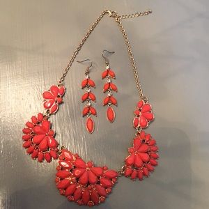 Coral gold necklace and earring set