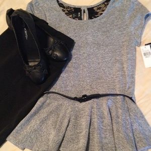 BCX Peplum Top With Lace and Bow Detail