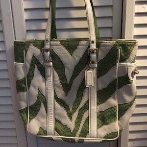 Green/white zebra authentic Coach purse