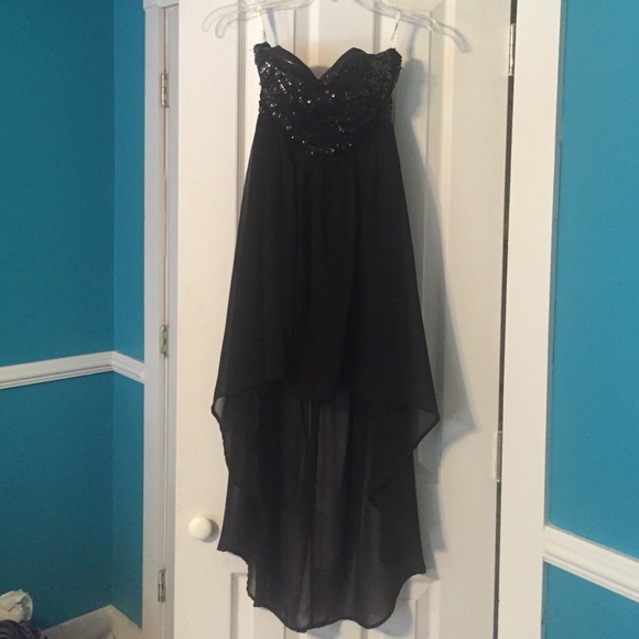 Black sequin high-low dress