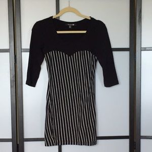 B&W Striped, Half Sleeved, Body Con Dress