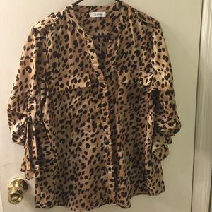 Animal print button up top