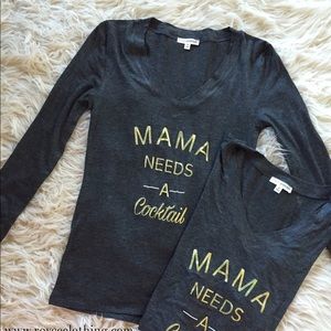 MAMA NEEDS A COCKTAIL tee w/gold sparkle