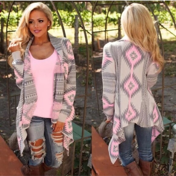 Tops - Pink Aztec cardigan