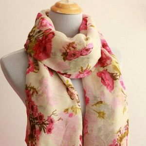 Pink & White Floral Scarf