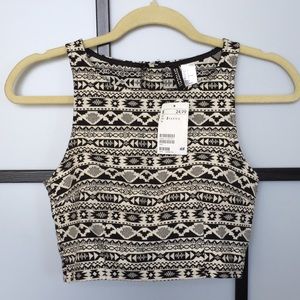 Tribal B&W Crop Top with full back zipper closure