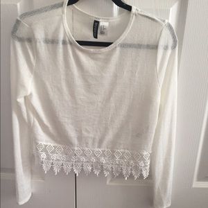 white long sleeve lace bottom top