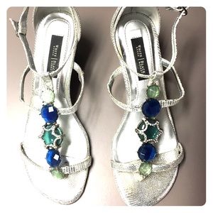 T-Strap Silver Colored Stone Wedge