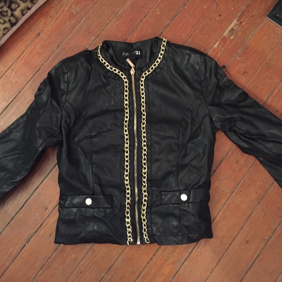 Black/gold rope design leather jacket