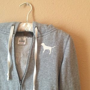 PINK grey and white hooded jacket