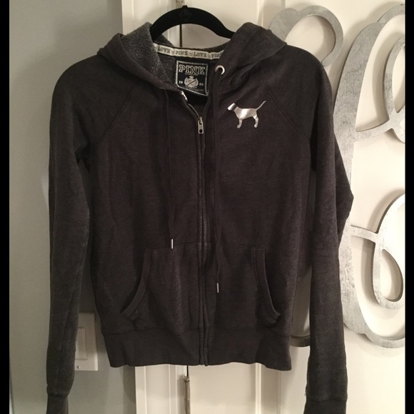 VS PINK Grey Zip Up Sweatshirt Hoodie