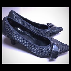 Checkered Black Kitten Heels with Buckle