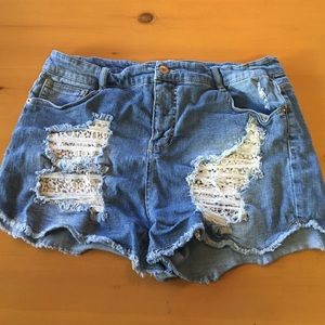 Distressed jean shorts