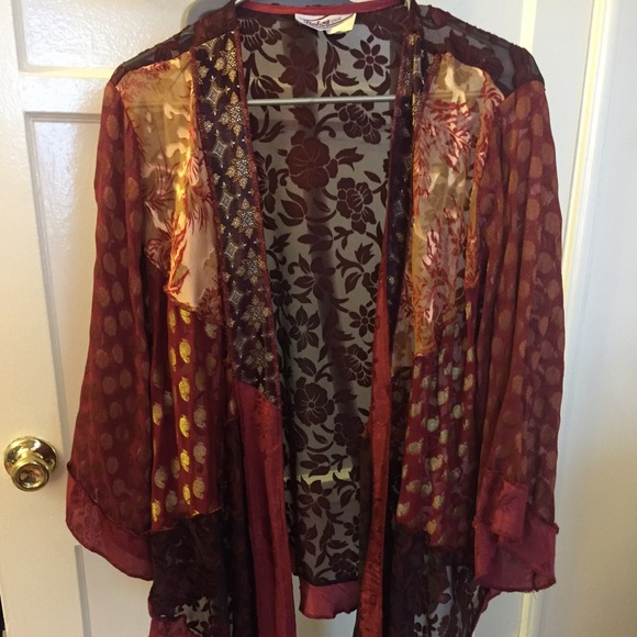 Red and gold lace kimono