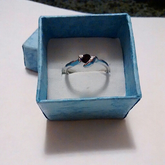 Simple Silver plated ring size 6 dark pink cz