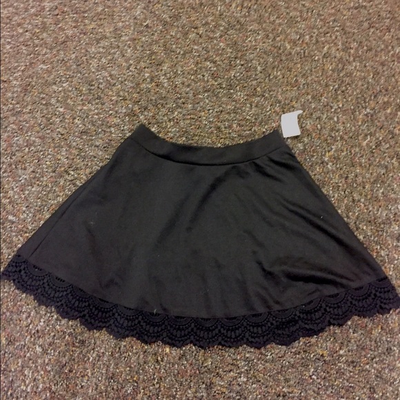 Black Skater Skirt with Lace Trim